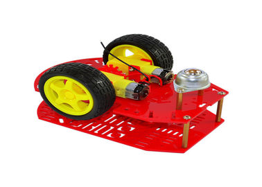 Kırmızı / Sarı Renkli İki Tekerden Çekişli Arduino Araba Robotu Çok Delikli