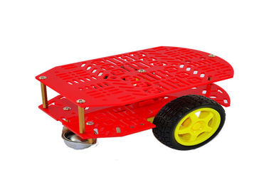 Kırmızı / Sarı Renkli İki Tekerden Çekişli Arduino Araba Robotu Çok Delikli