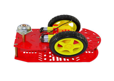Kırmızı / Sarı Renkli İki Tekerden Çekişli Arduino Araba Robotu Çok Delikli